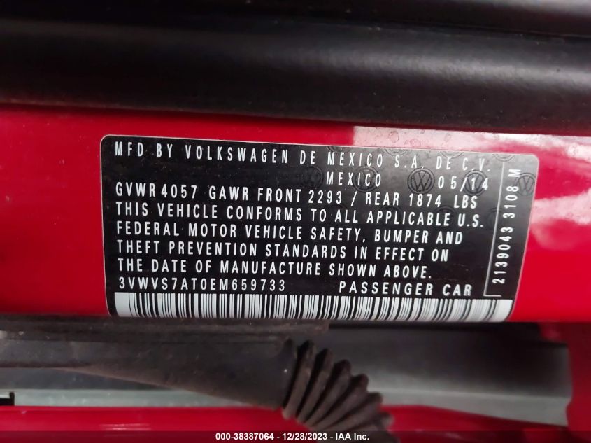 2014 VOLKSWAGEN BEETLE TURBO - 3VWVS7AT0EM659733