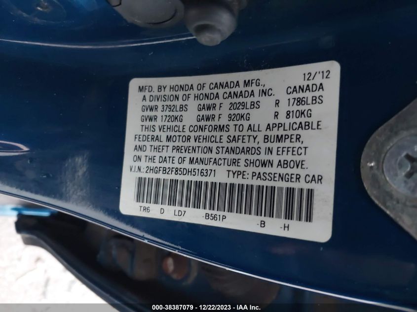 2013 HONDA CIVIC EX - 2HGFB2F85DH516371