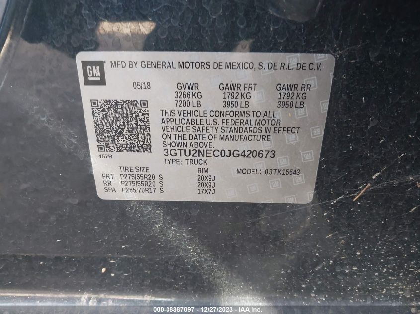 2018 GMC SIERRA 1500 SLT - 3GTU2NEC0JG420673