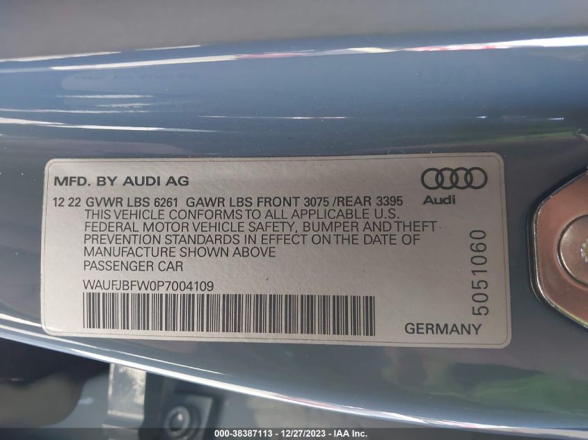 2023 AUDI E-TRON GT PREMIUM PLUS QUATTRO - WAUFJBFW0P7004109