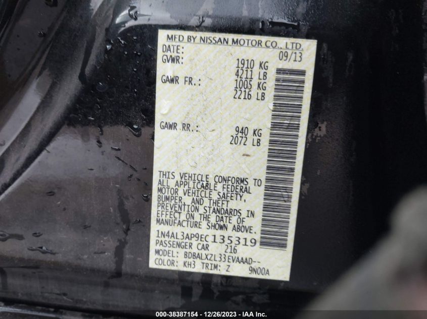 2014 NISSAN ALTIMA 2.5/S/SV/SL - 1N4AL3AP9EC135319