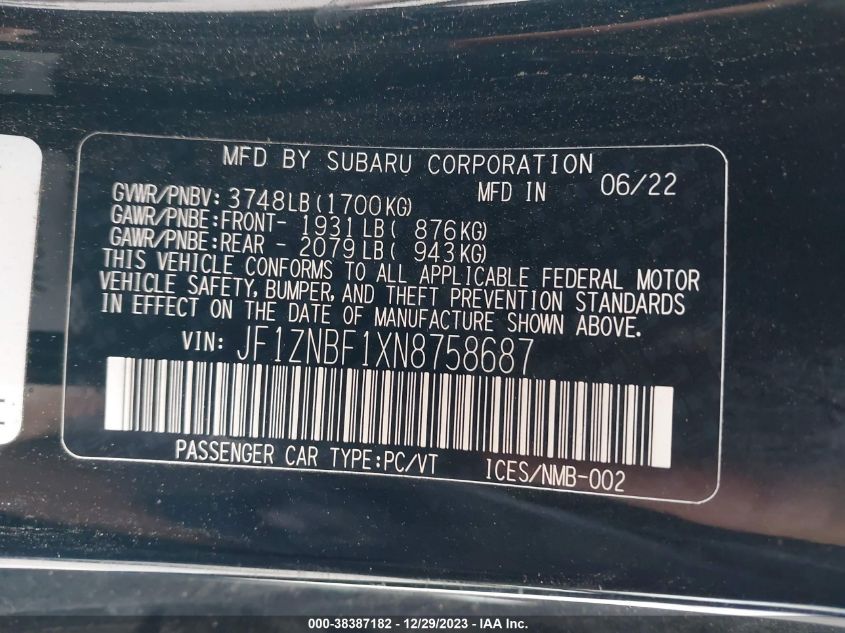 2022 TOYOTA GR86 PREMIUM JF1ZNBF1XN8758687