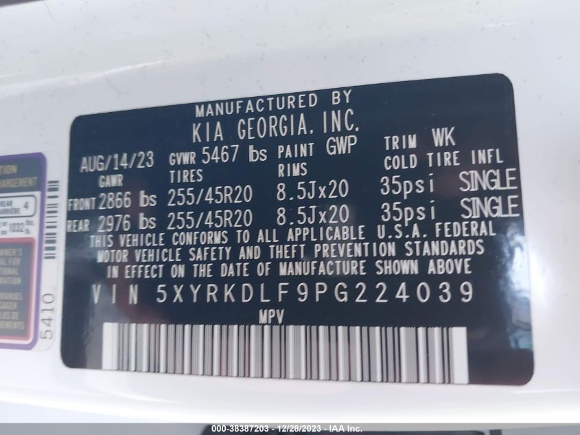 2023 KIA SORENTO SX/SXP - 5XYRKDLF9PGT24039