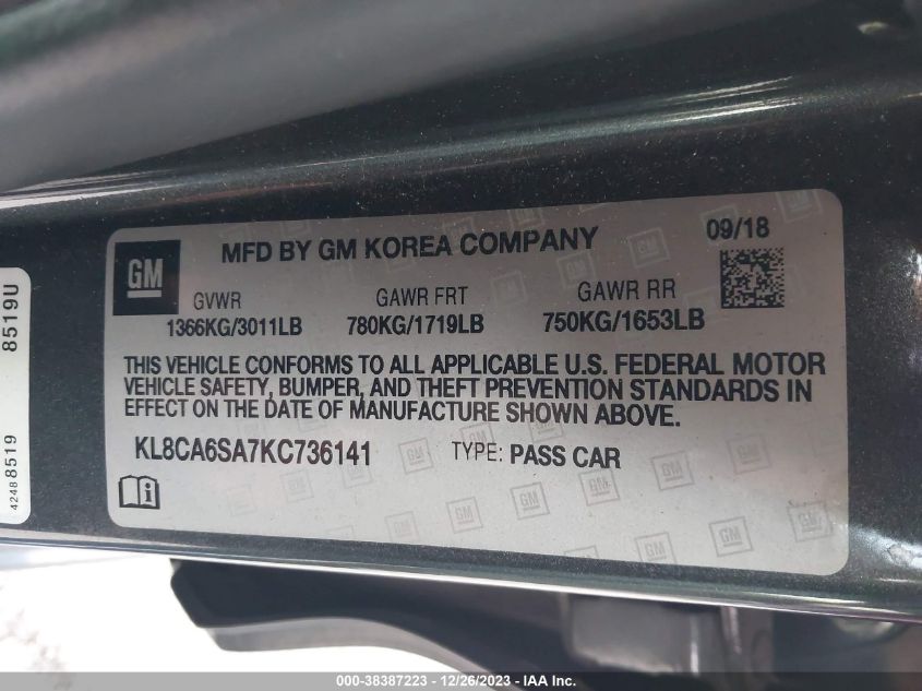 2019 CHEVROLET SPARK LS - KL8CA6SA7KC736141