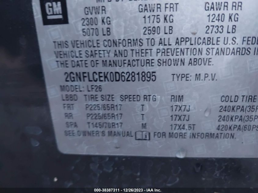 2013 CHEVROLET EQUINOX LS - 2GNFLCEK0D6281895