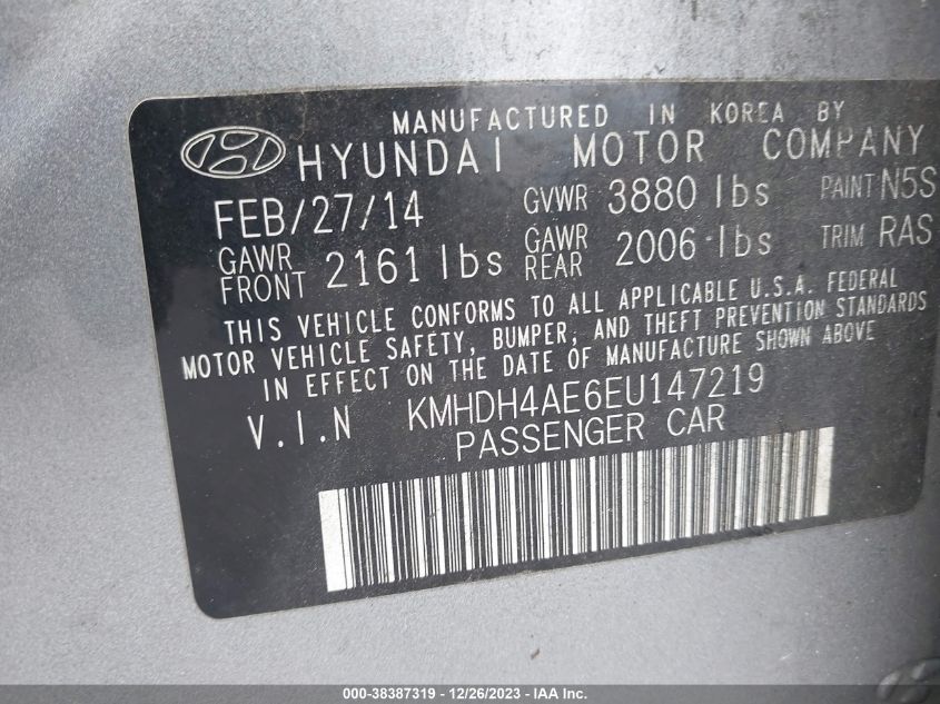 KMHDH4AE6EU147219 | 2014 HYUNDAI ELANTRA