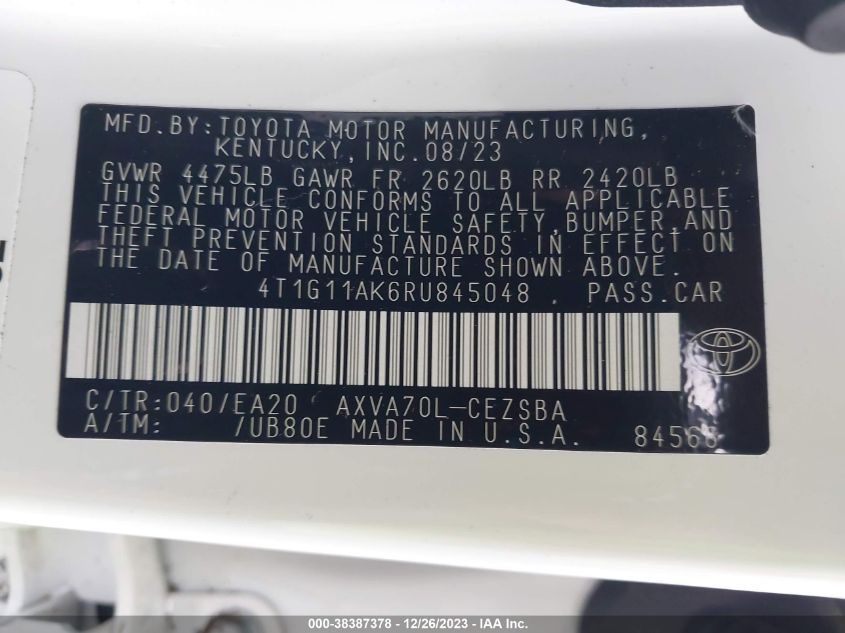 2024 TOYOTA CAMRY SE NIGHT SHADE/SE - 4T1G11AK6RU845048