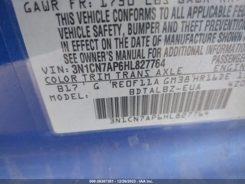 2017 NISSAN VERSA 1.6 SV - 3N1CN7AP6HL827764