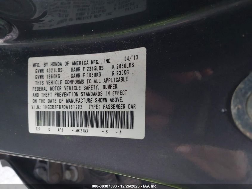 2013 HONDA ACCORD EX-L - 1HGCR2F87DA161992