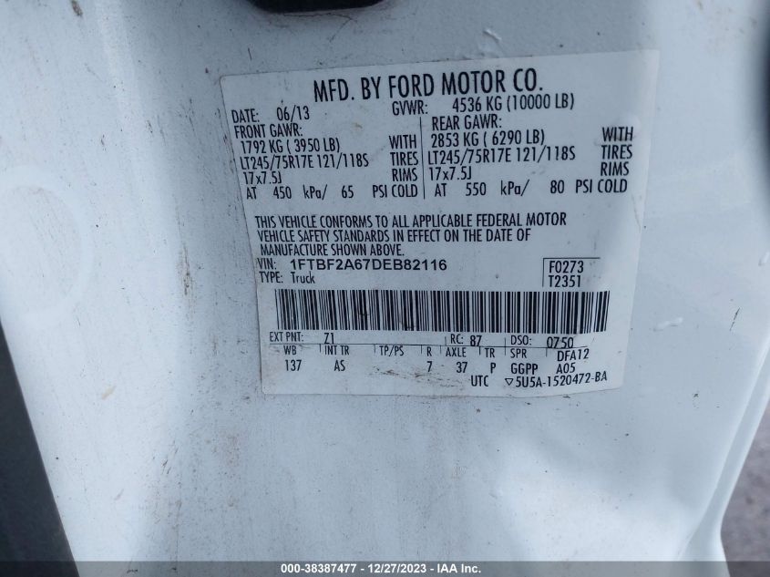 2013 FORD F-250 XL - 1FTBF2A67DEB82116
