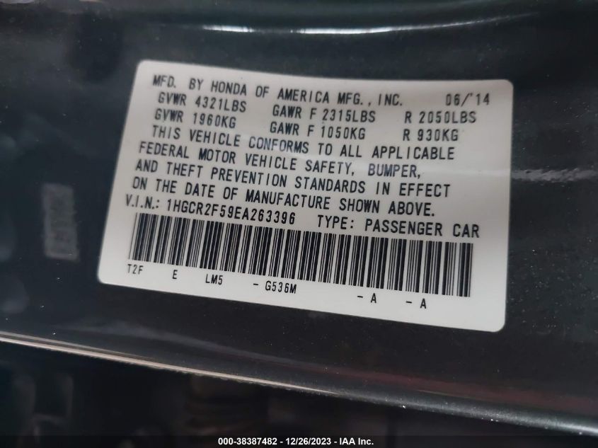 2014 HONDA ACCORD SPORT - 1HGCR2F59EA263396