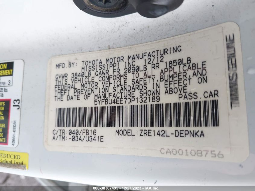 2013 TOYOTA COROLLA LE - 5YFBU4EE7DP132189