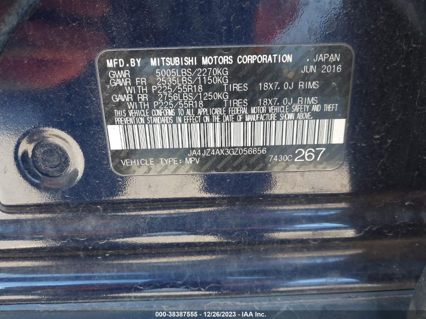2016 MITSUBISHI OUTLANDER GT - JA4JZ4AX3GZ056656