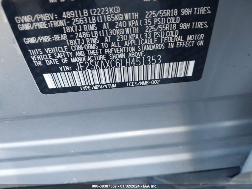 2020 SUBARU FORESTER TOURING - JF2SKAXC6LH451353