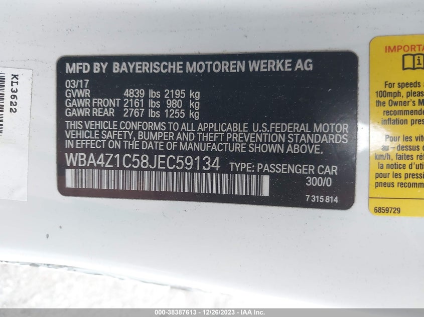 VIN WBA4Z1C58JEC59134 2018 BMW 430I