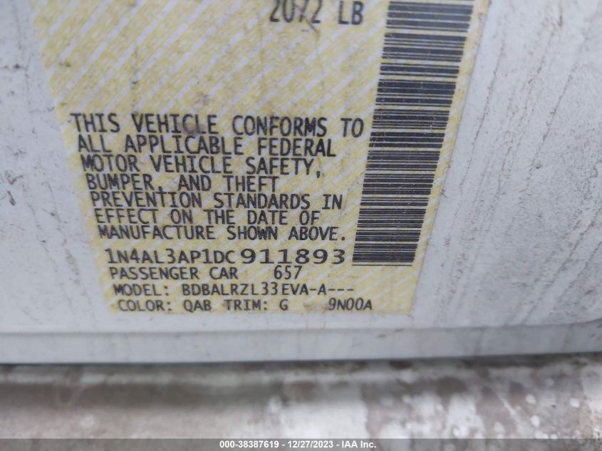 2013 NISSAN ALTIMA 2.5/S/SV/SL - 1N4AL3AP1DC911893