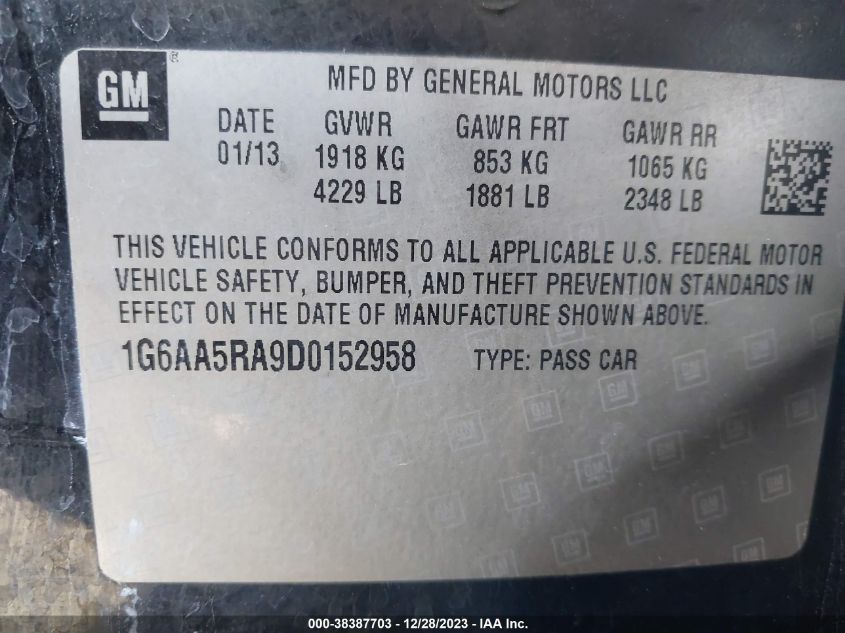 2013 CADILLAC ATS - 1G6AA5RA9D0152958