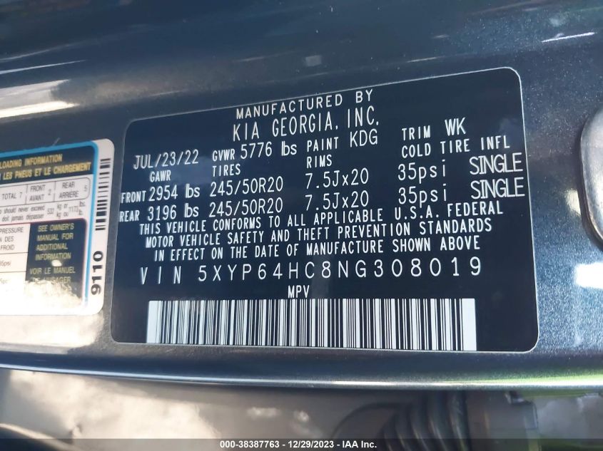 2022 KIA TELLURIDE S - 5XYP64HC8NG308019