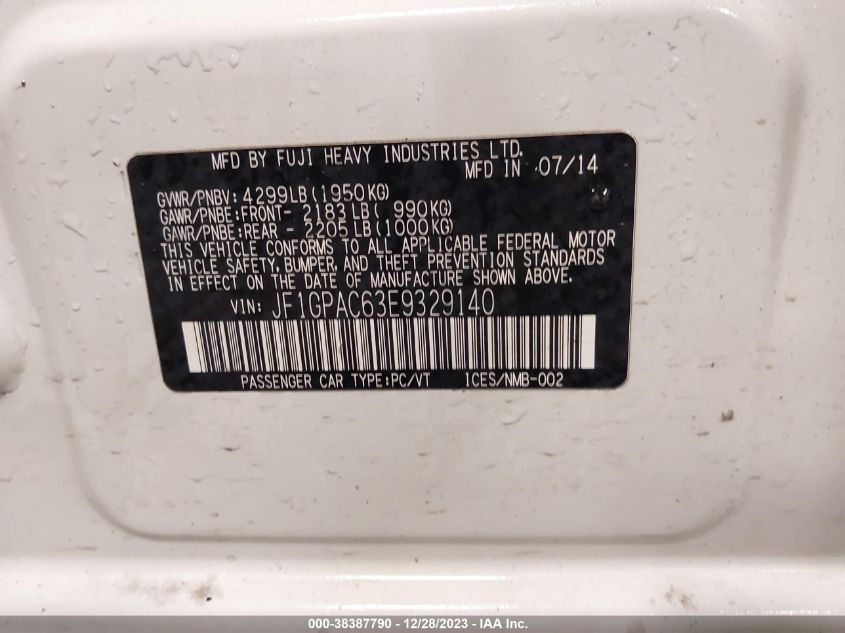 2014 SUBARU IMPREZA 2.0I PREMIUM - JF1GPAC63E9329140