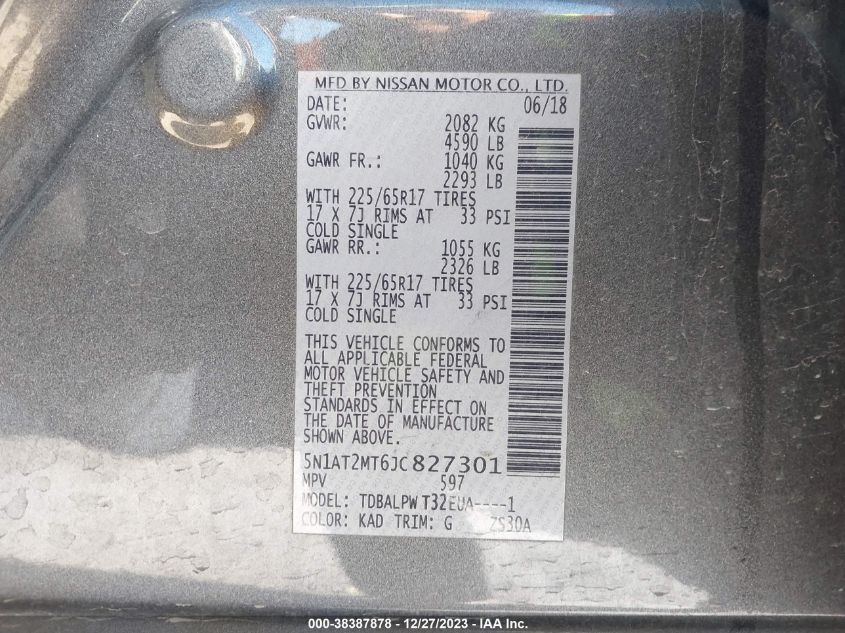 2018 NISSAN ROGUE S/SL - 5N1AT2MT6JC827301