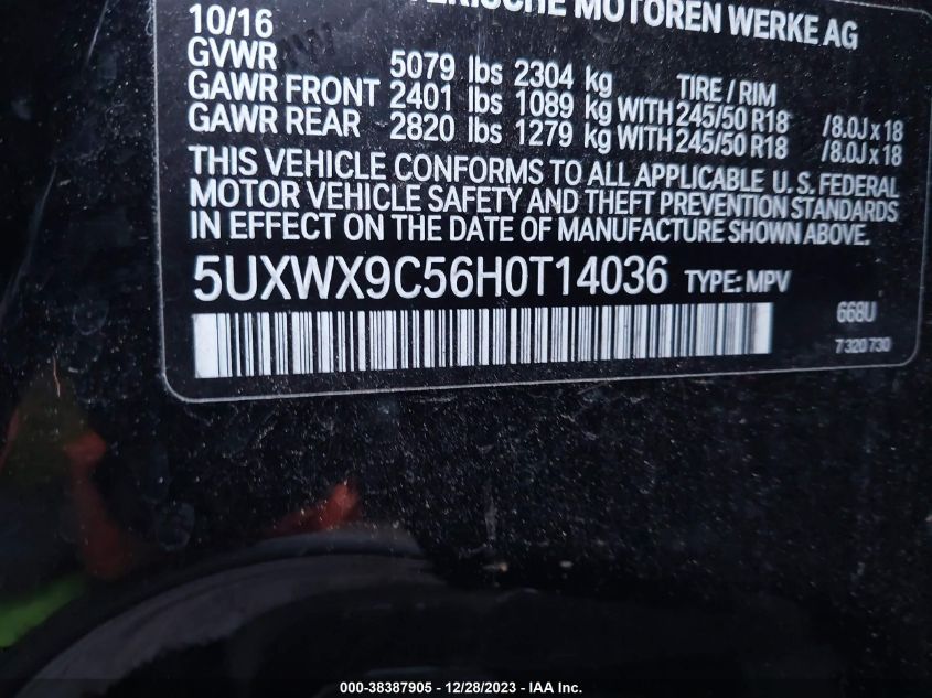 5UXWX9C56H0T14036 2017 BMW X3, photo no. 9