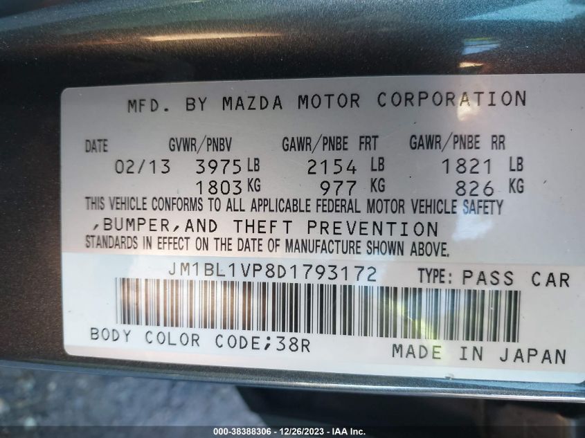 2013 MAZDA MAZDA3 I TOURING - JM1BL1VP8D1793172