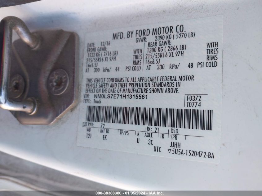 2017 FORD TRANSIT CONNECT XL - NM0LS7E71H1315561