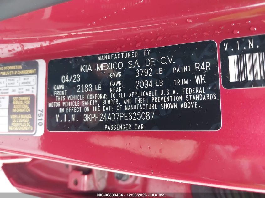 2023 KIA FORTE LXS - 3KPF24AD7PE625087