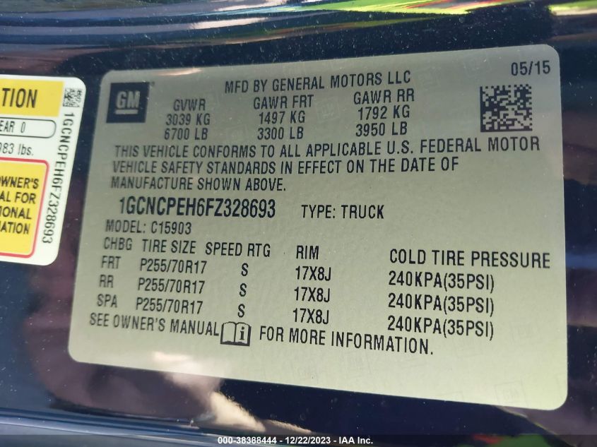 2015 CHEVROLET SILVERADO 1500 WT - 1GCNCPEH6FZ328693