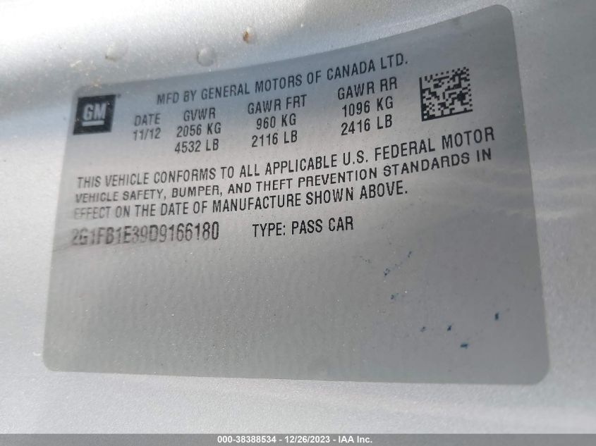 2013 CHEVROLET CAMARO 1LT - 2G1FB1E39D9166180