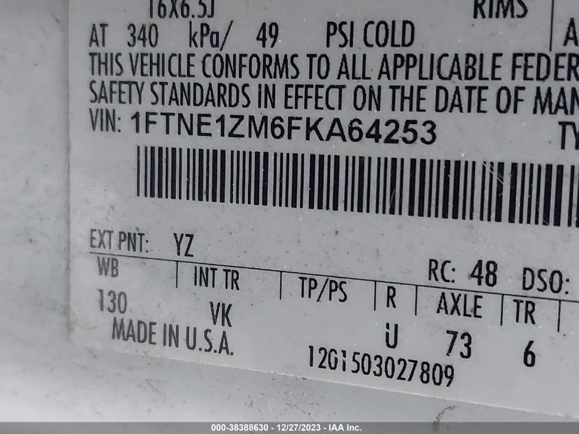 2015 FORD TRANSIT-150 - 1FTNE1ZM6FKA64253