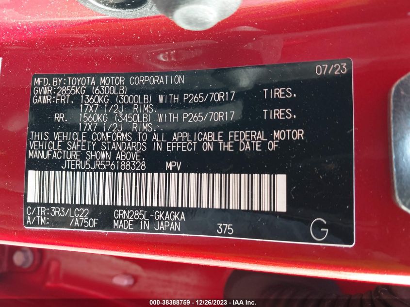 2023 TOYOTA 4RUNNER SE/SR5 PREMIUM/LIMITED/TR - JTERU5JR5P6188328