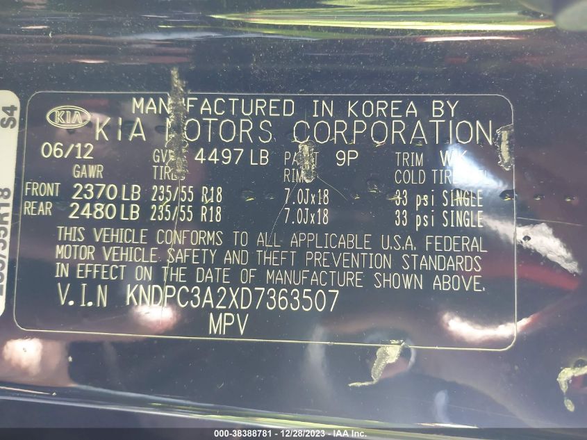 2013 KIA SPORTAGE EX - KNDPC3A2XD7363507