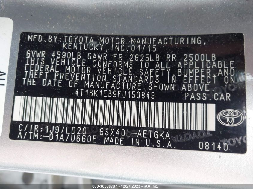 2015 TOYOTA AVALON XLE - 4T1BK1EB9FU150849