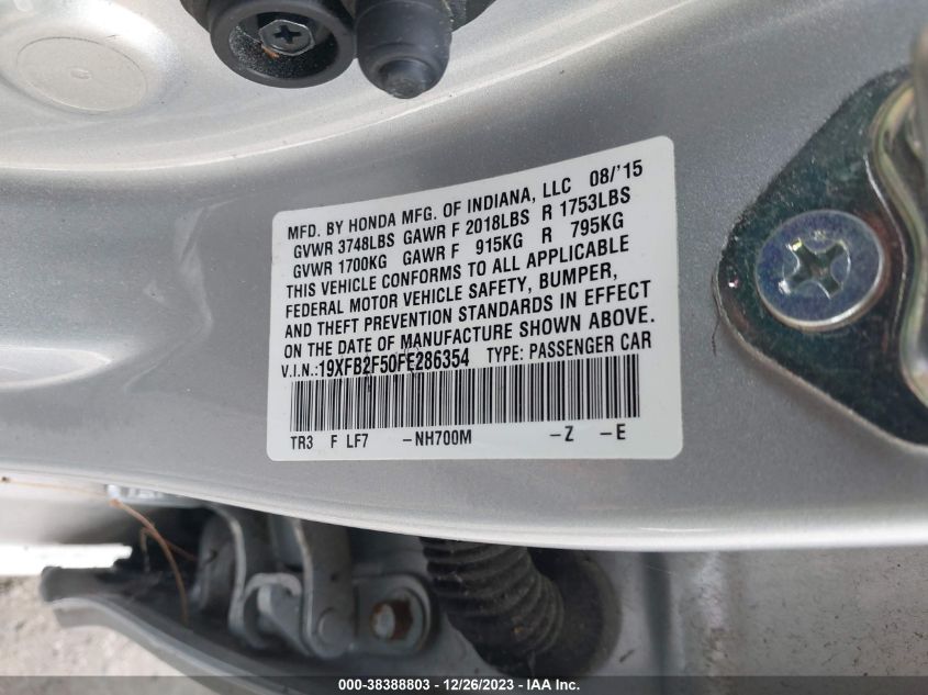 2015 HONDA CIVIC LX - 19XFB2F50FE286354