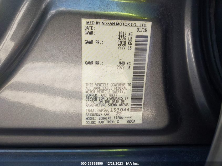 2016 NISSAN ALTIMA 2.5 SV - 1N4AL3AP5GC153044