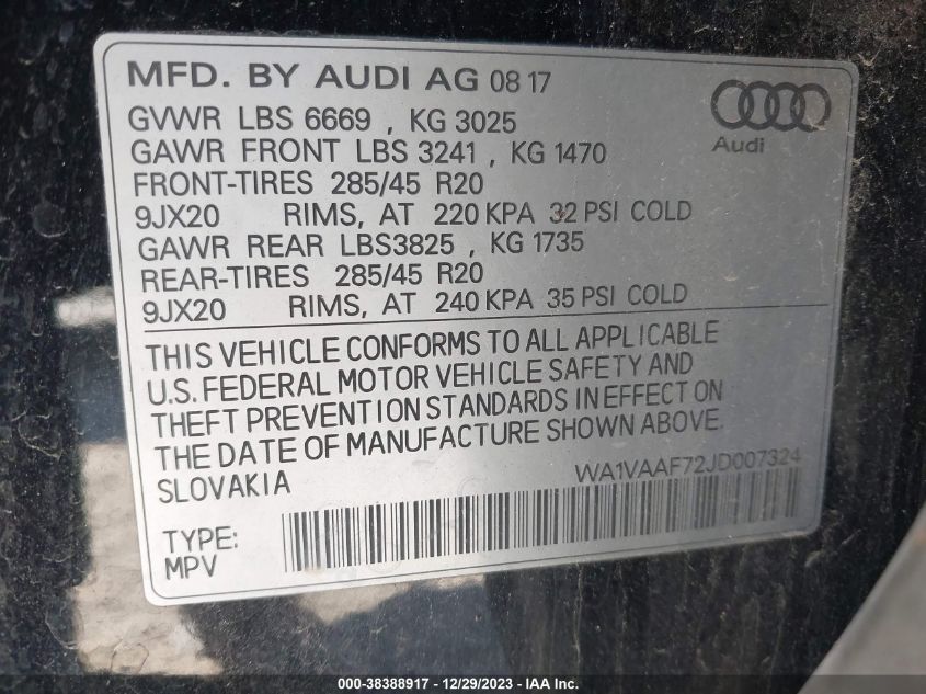 2018 AUDI Q7 PRESTIGE - WA1VAAF72JD007324