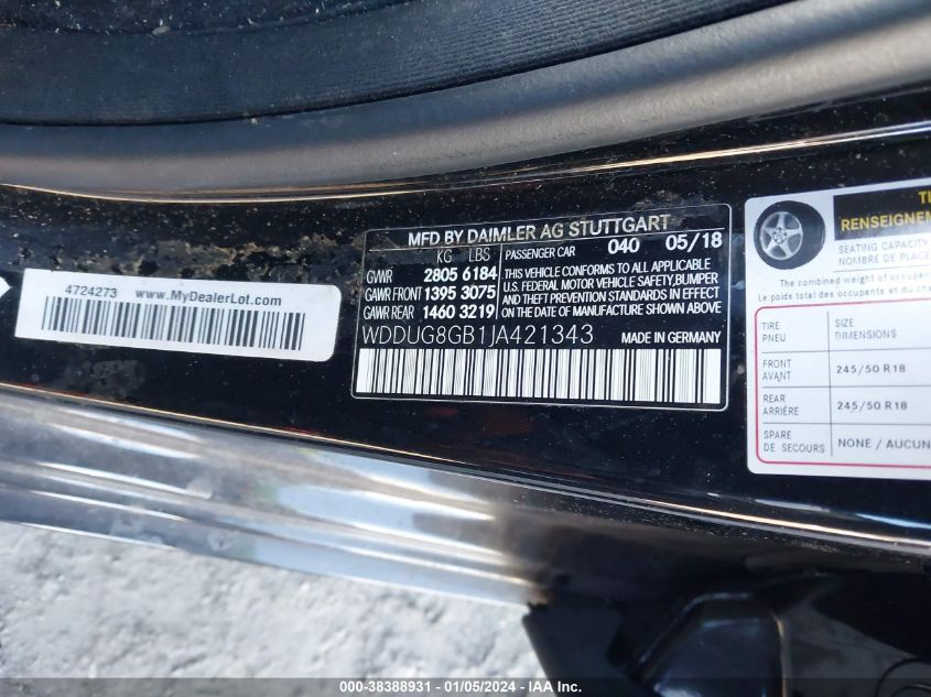 2018 MERCEDES-BENZ S 560 4MATIC WDDUG8GB1JA421343