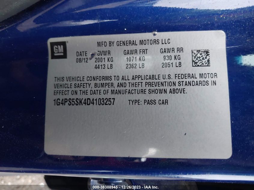 2013 BUICK VERANO - 1G4PS5SK4D4103257