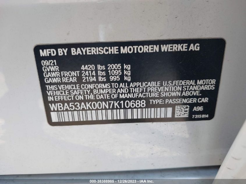 2022 BMW 228I GRAN COUPE SDRIVE - WBA53AK00N7K10688