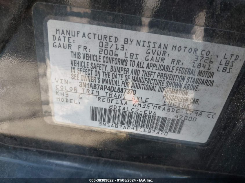 2013 NISSAN SENTRA S - 3N1AB7AP4DL687370