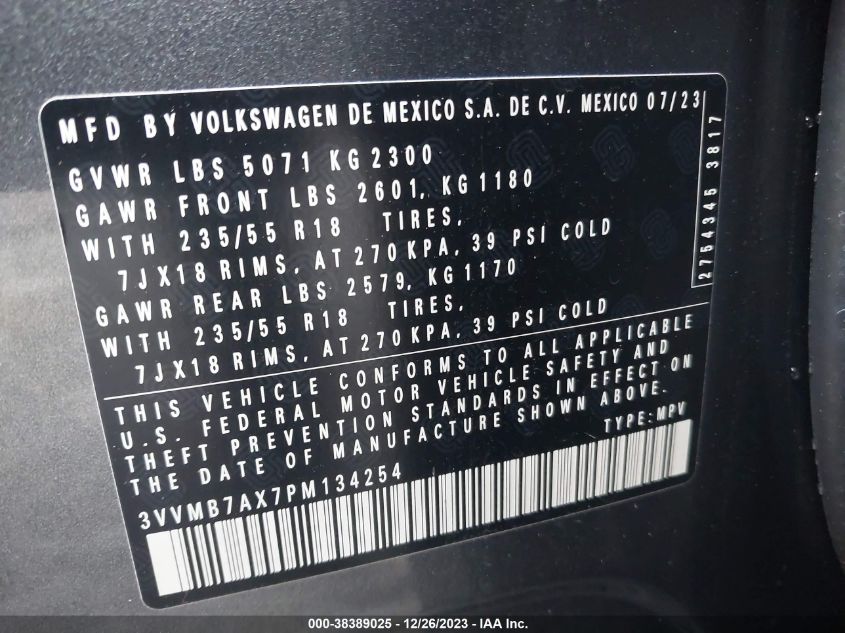 2023 VOLKSWAGEN TIGUAN 2.0T SE - 3VVMB7AX7PM134254