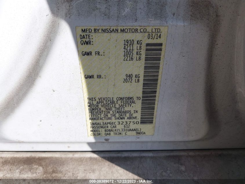 2014 NISSAN ALTIMA 2.5 S - 1N4AL3AP6EC323750