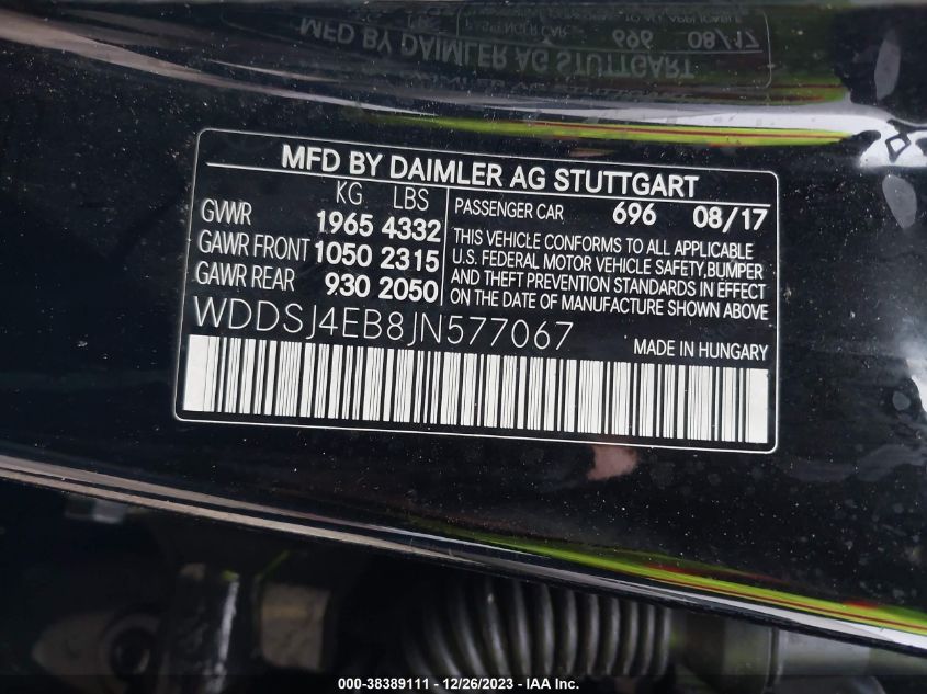 2018 MERCEDES-BENZ CLA 250 - WDDSJ4EB8JN577067