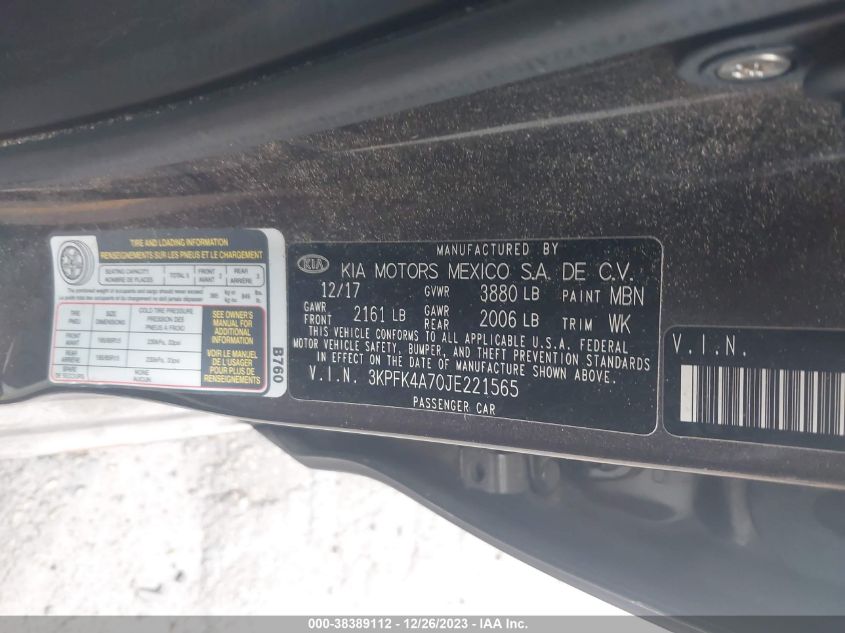 2018 KIA FORTE LX - 3KPFK4A70JE221565