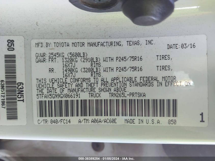 2016 TOYOTA TACOMA SR5 - 5TFAX5GN9GX066191