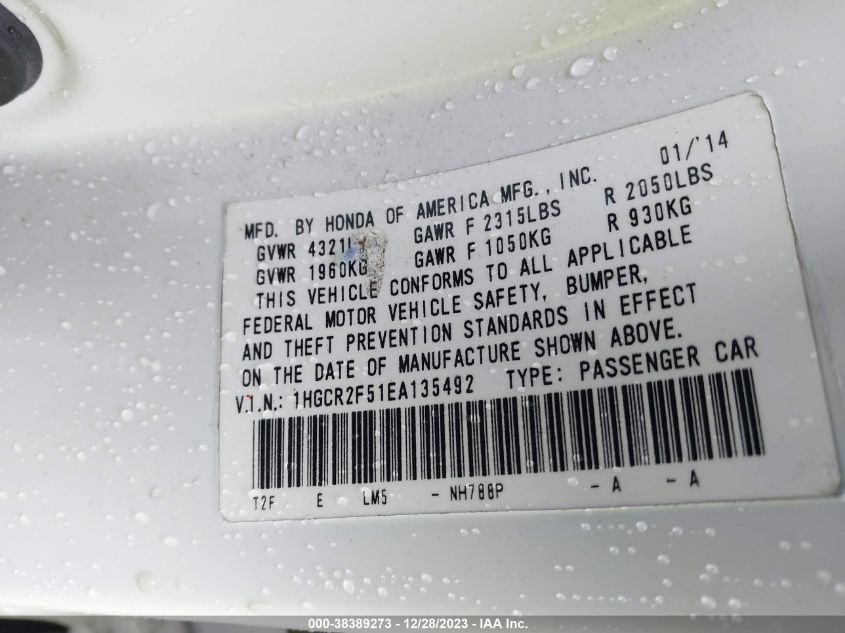 2014 HONDA ACCORD SPORT - 1HGCR2F51EA135492