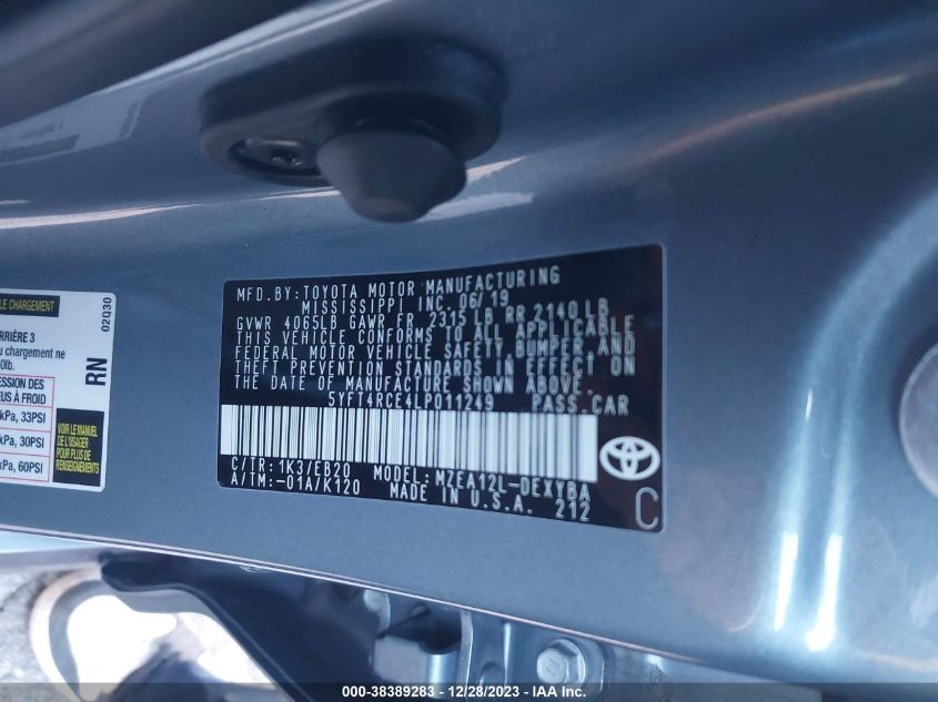 2020 TOYOTA COROLLA XSE - 5YFT4RCE4LP011249