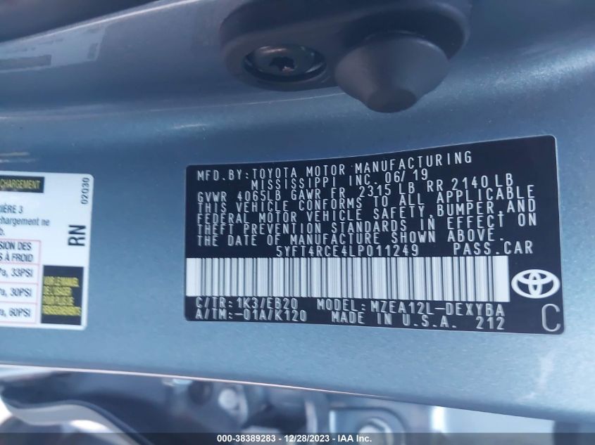 2020 TOYOTA COROLLA XSE - 5YFT4RCE4LP011249
