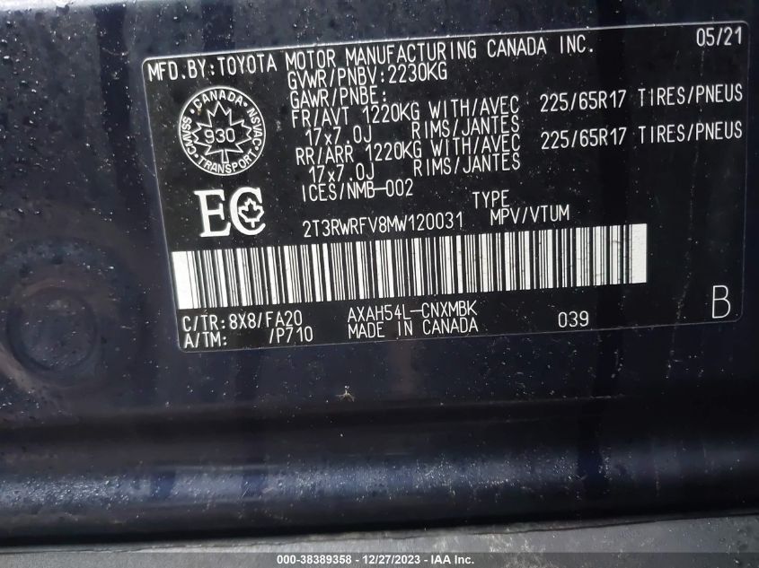 2021 TOYOTA RAV4 HYBRID XLE - 2T3RWRFV8MW120031